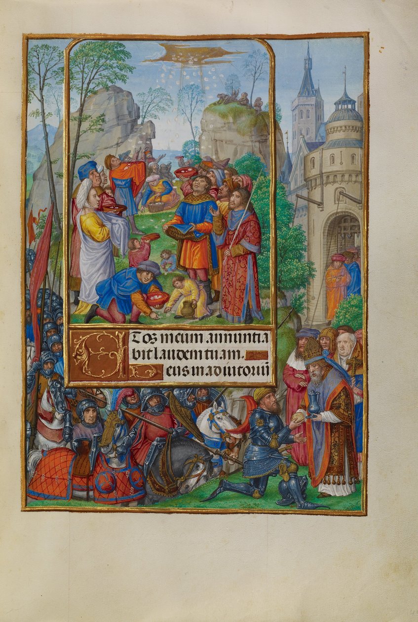 Israelittene samler manna fra himmelen av Master of James IV of Scotland