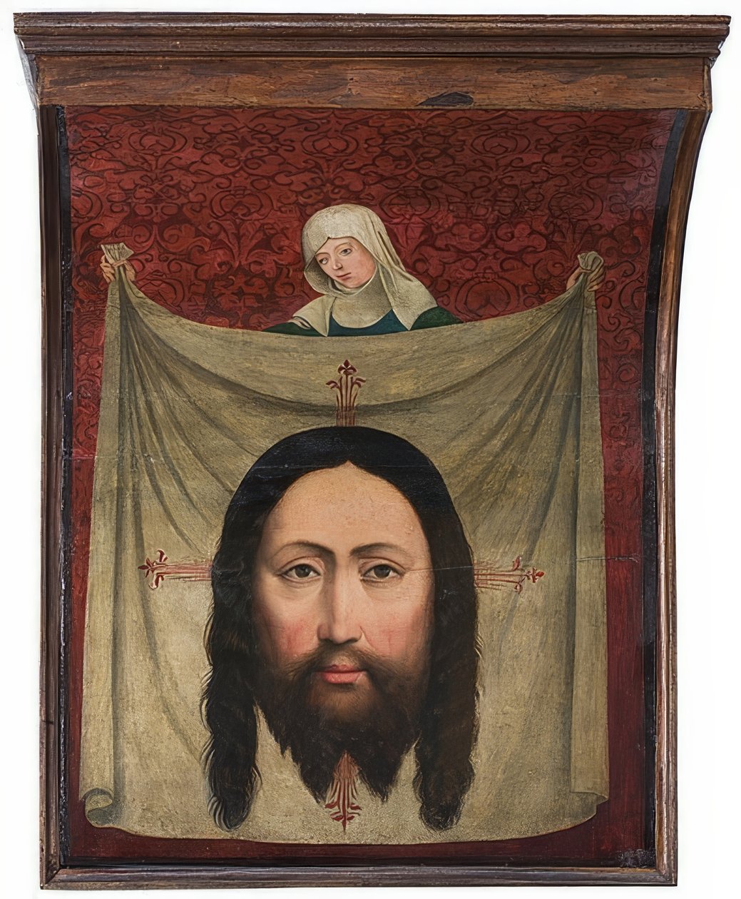 Fra Lünen-alteret, detalj: St. Veronicas lommetørkle. Rundt 1470/90 av Master of Liesborn