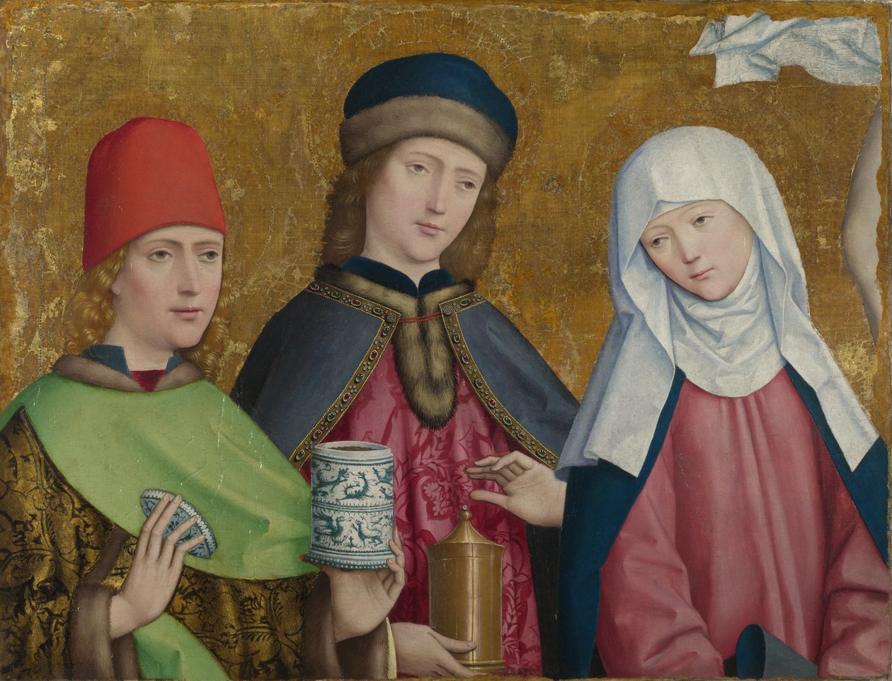 Saints Cosmas og Damian and the Virgin The Liesborn-altertavle, ca. 1470-1480 av Master of Liesborn