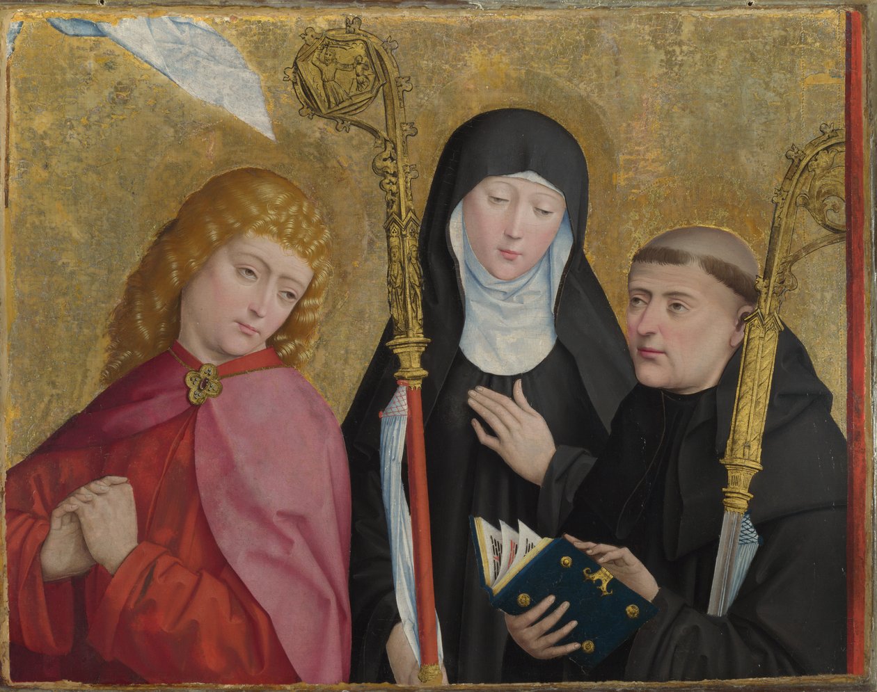 De hellige Johannes evangelisten, Scholastica og Benedict The Liesborn-altertavle, ca. 1470-1480 av Master of Liesborn