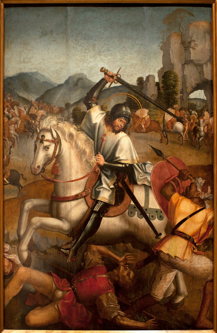 Saint Jacques combat les moures - Painting attribuee au maitre de Lourinha, olje på tre, ca 1520 (St. James kjemper mot heiene, av tle master of Lourinha, olje på panel, ca 1520) - Museum of Ancient Arts of Lisboa (Portugal) av Master of Lourinha