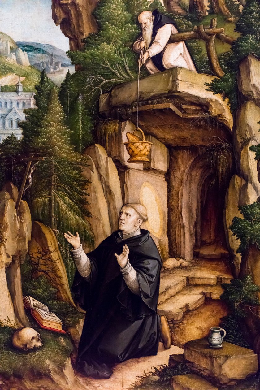 Sankt Benedikt som en bedende eremitt, ca. 1540 (Tempera og olje på tre (lind)) av Master of Messkirch