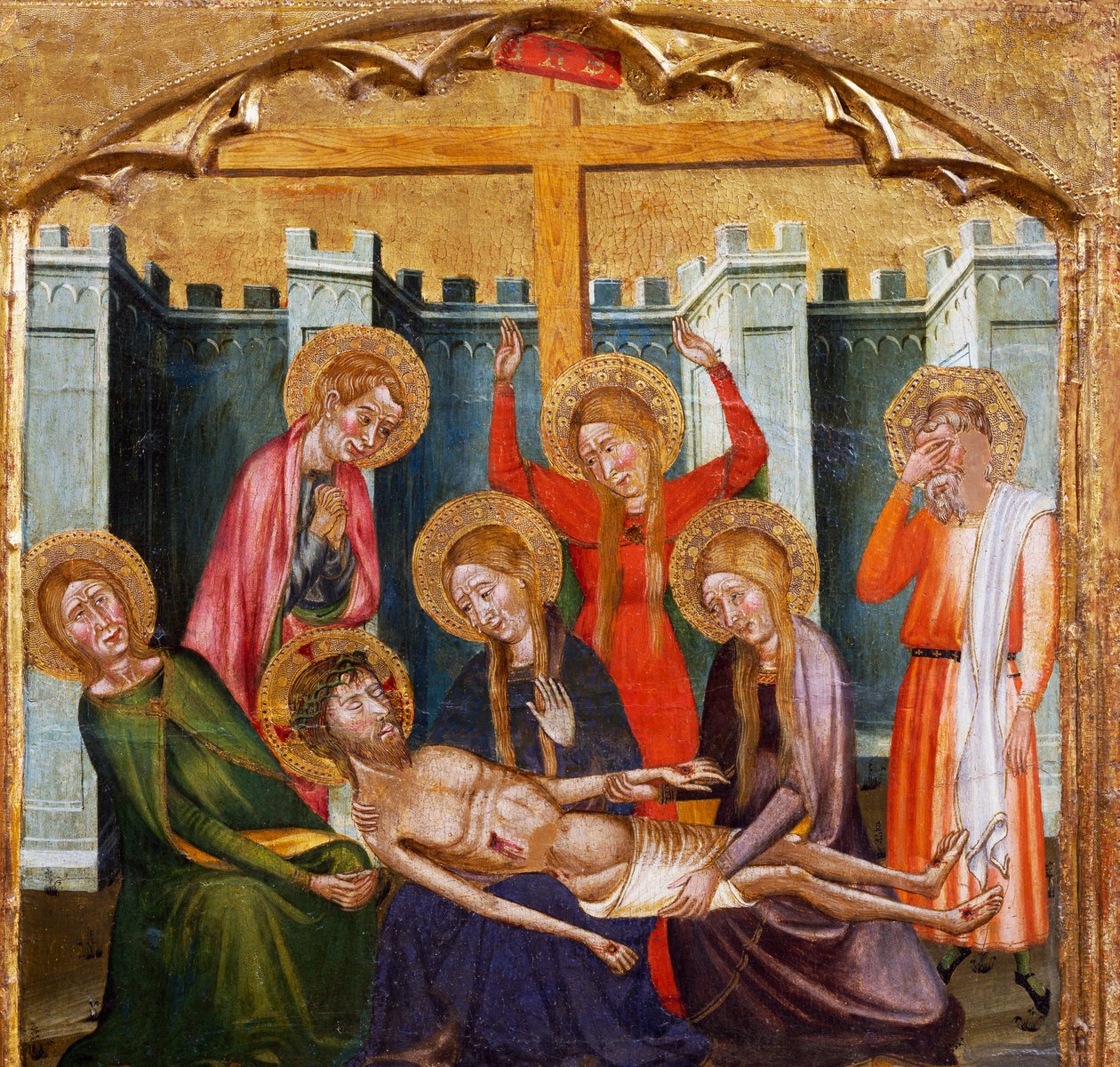 Deponering i graven, av Mesteren av Rubio (1300-tallet), predella av altertavlen fra kirken Santa Maria, Rubio, maleri på tre. av Master of Rubió