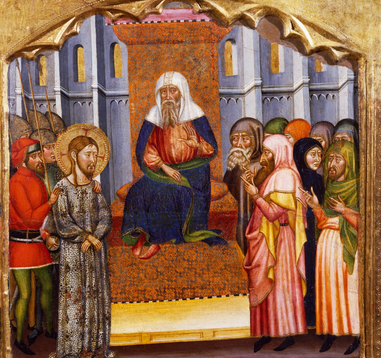 The Trial of Jesus, av Mesteren av Rubio (1300-tallet), predella av altertavlen fra kirken Santa Maria, Rubio, maleri på tre. av Master of Rubió