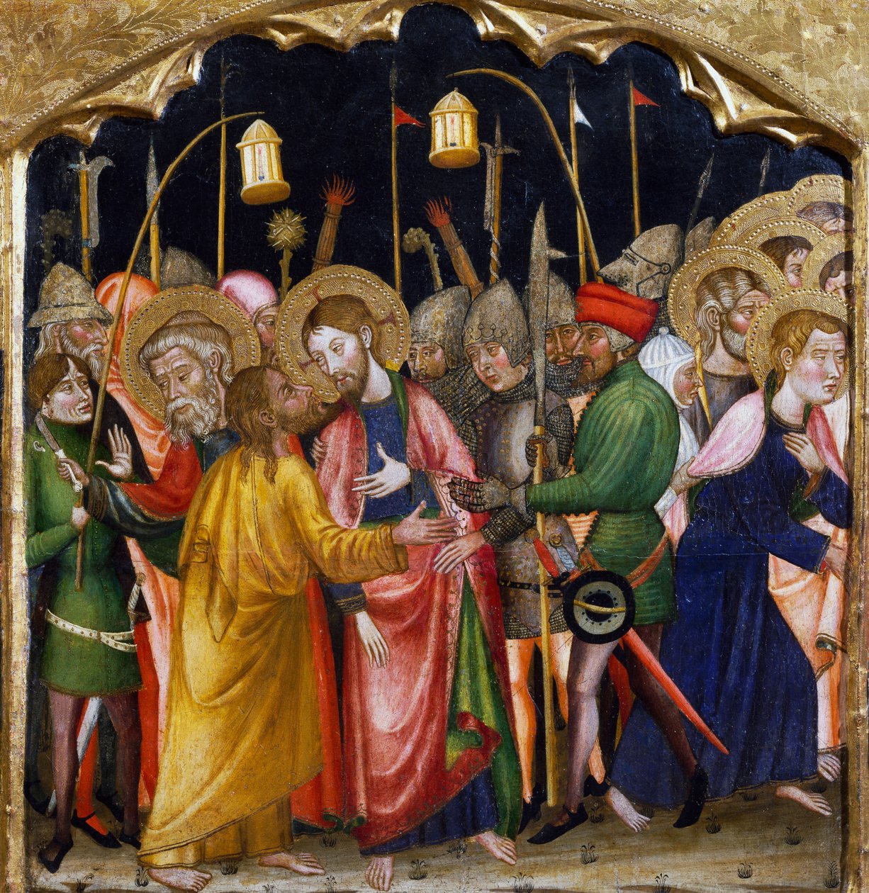 Judas kyss, av Mesteren av Rubio (1300-tallet), predella av altertavlen fra kirken Santa Maria, Rubio, maleri på tre. av Master of Rubió