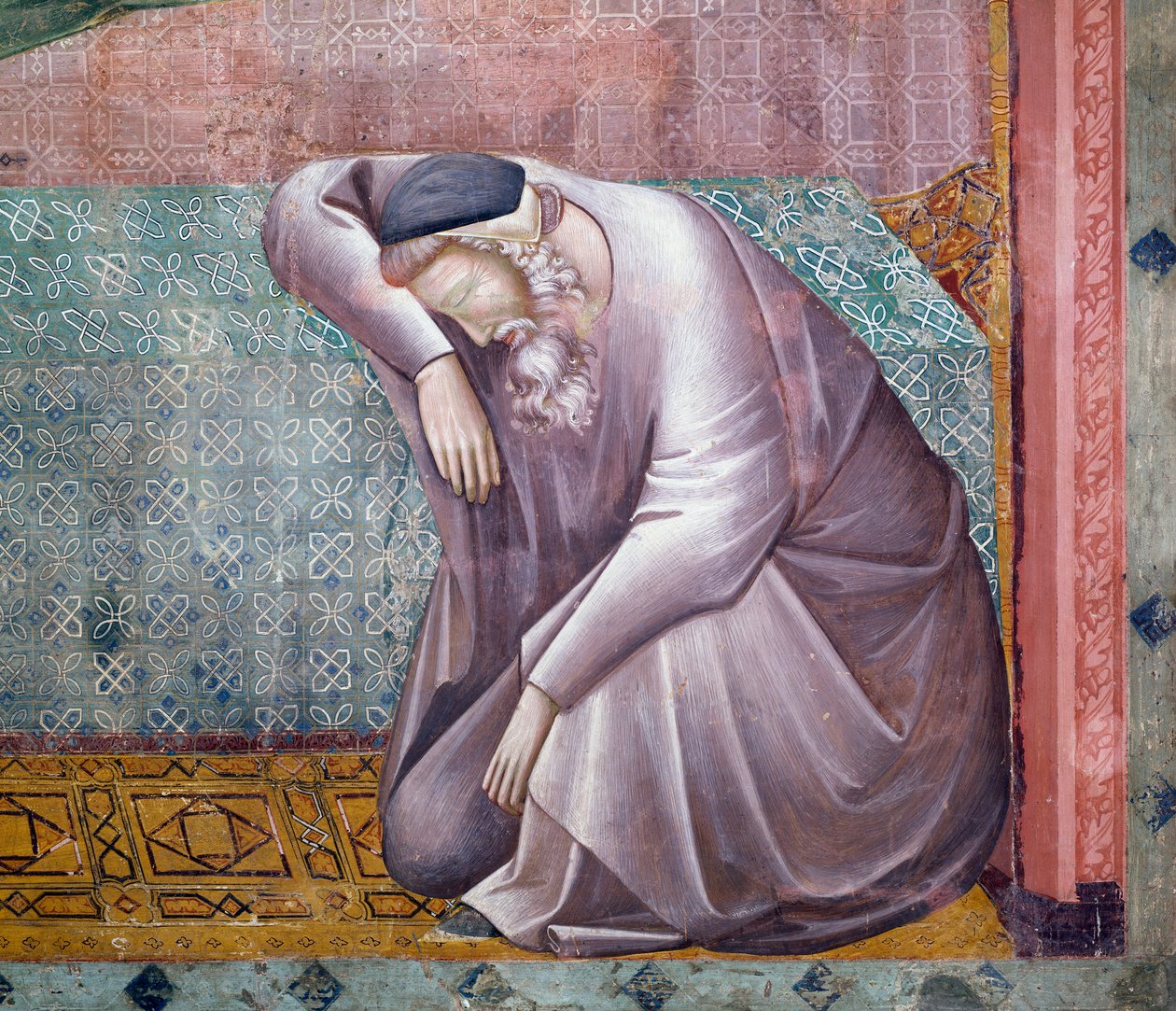 Historier om St Francis, detalj av åpenbaringen til Gregory IX, freskomaleri av Mester av Saint Cecilia (1200-1300-tallet), Øvre kirke, pavelige basilika St. Frans av Assisi (UNESCOs verdensarvliste, 2000), Assisi, Umbria, Italia av Master of Saint Cecilia