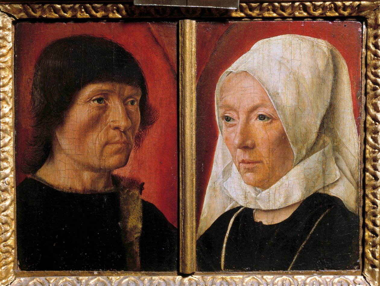 Portrett av en mann og hans kone. Representasjon av et par (dobbelt portrett). Maleri av Mesteren De Saint Gilles (aktiv mellom 1490-1510), fransk skole av Master of Saint Giles