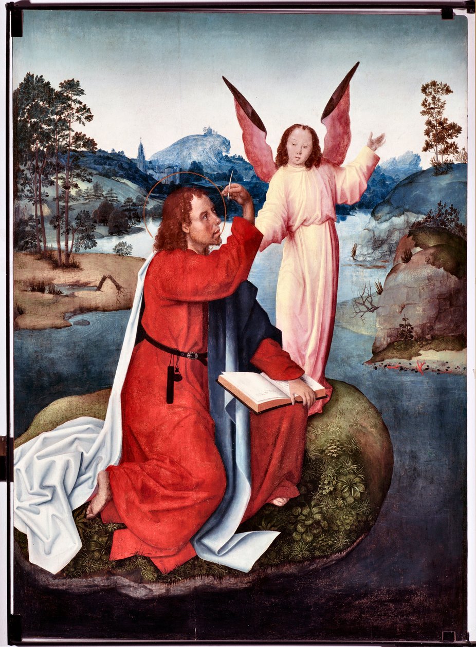 Episode av livet til Saint John Evangelist: "" Saint John a Patmos"" (Life of St John evangelist, St John in Patmos) Maleri av mesteren til San Giovanni evangelista (Saint John Evangelist) (slutten av 1400-tallet) Dim 120x90 cm Genes, Musei di Strada Nuo av Master of Saint John Evangelist