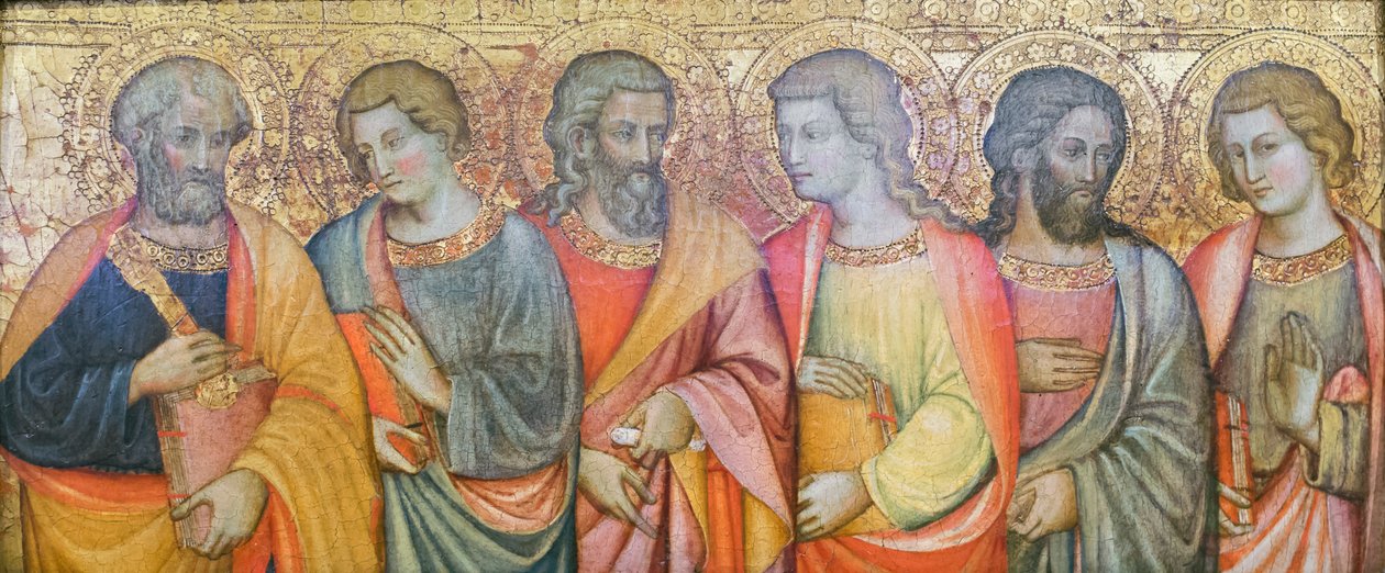 Apostler, Peter, Johannes, Andreas, Filip ?, Simon ?, Thomas ?, Maestro di san Davino (olje på panel), 1400-tallets begynnelse (olje på panel) av Master of San Davino