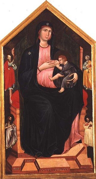 Madonna og barn med hellige (tempera på panel) av Master of San Gaggio