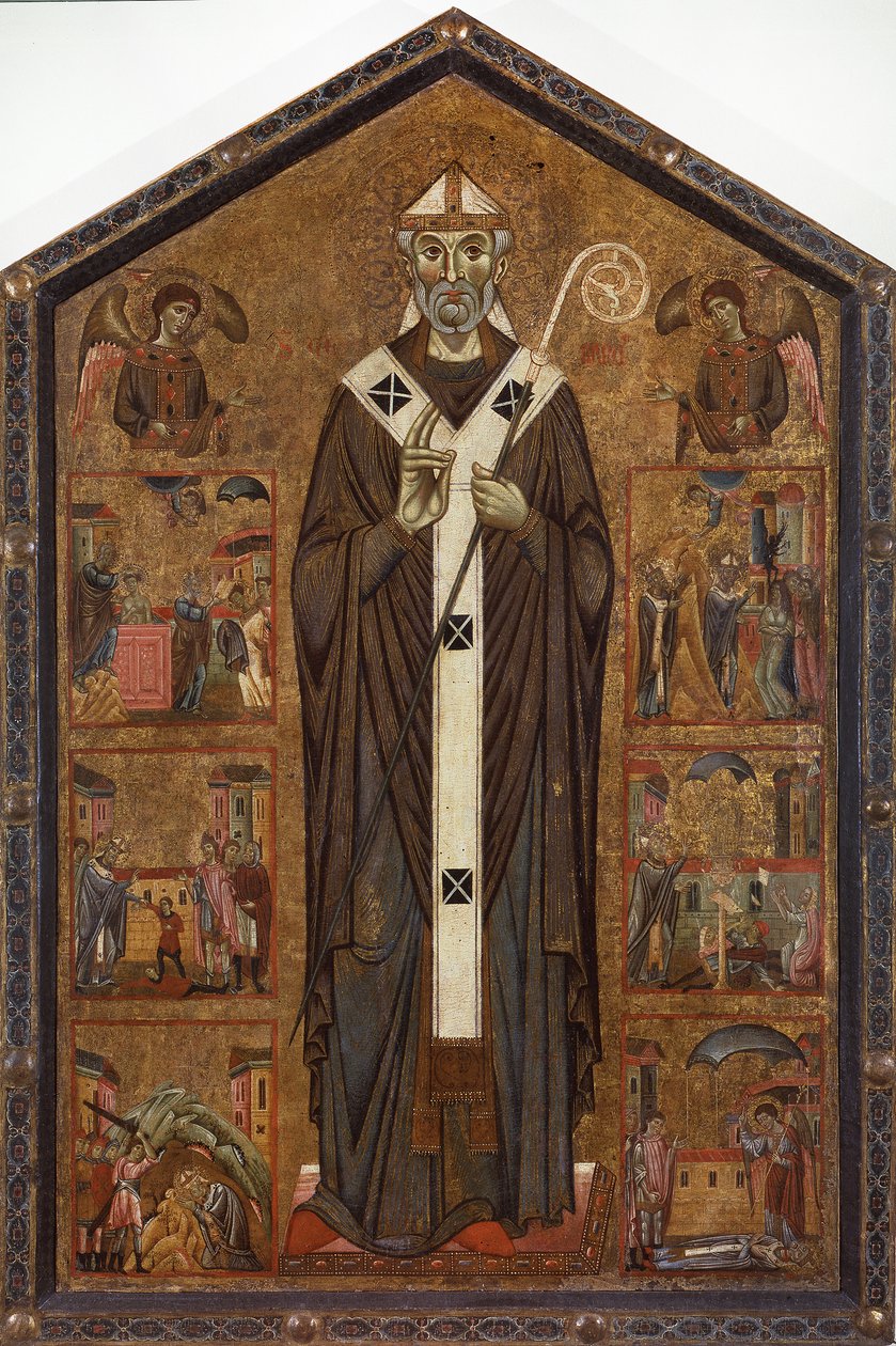 Saint Veranus mellom to engler og seks historier om legenden hans, sent på 1200-tallet av Master of San Verano