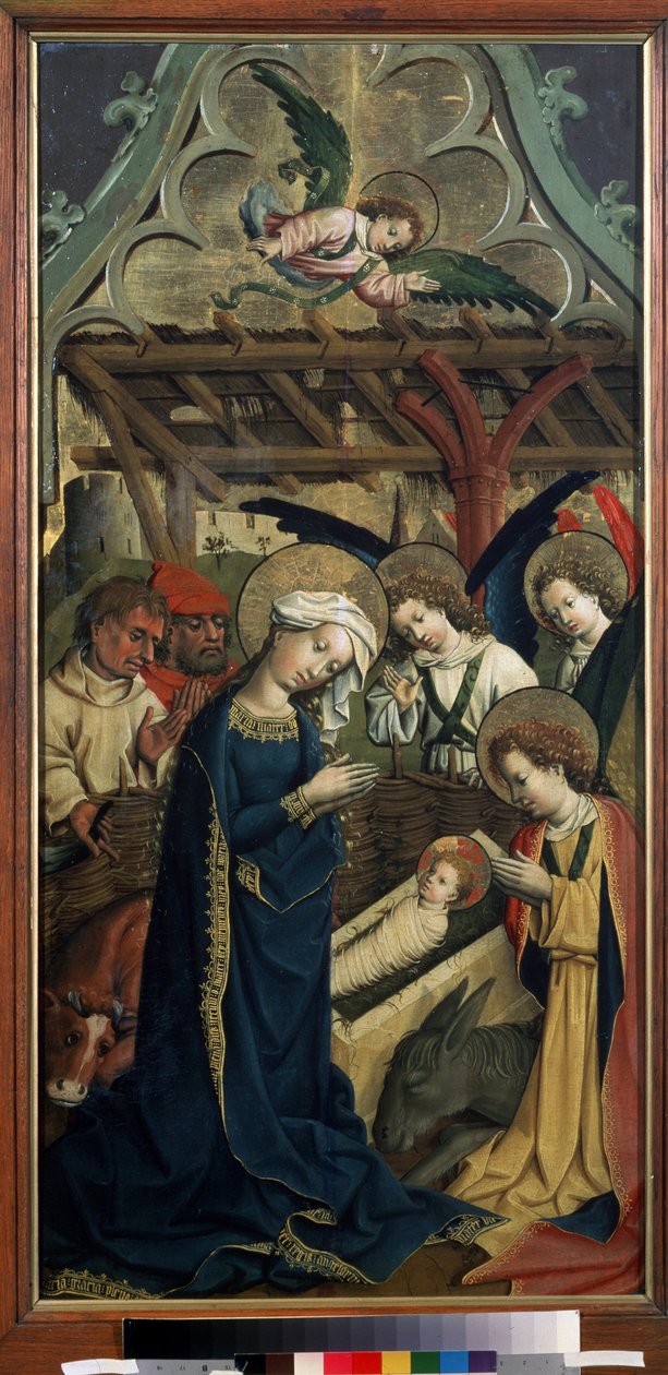 ""Fødselen"" (Fødselen) Maleri på tre av mesteren av slottet i Lichtenstein (1400-tallet) rundt 1440 Pushkin-museet, Moskva av Master of Schloss Lichtenstein