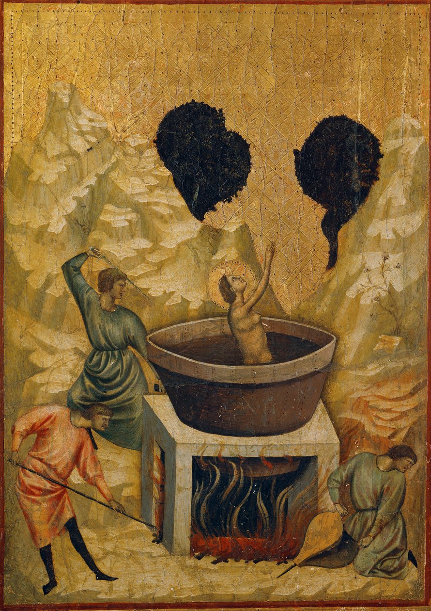 Martyrdøden til St. Cecile, stupte ned i et bad med kokende vann (tempera på tre, slutten av 1200-begynnelsen av 1300-tallet) av Master of St. Cecilia