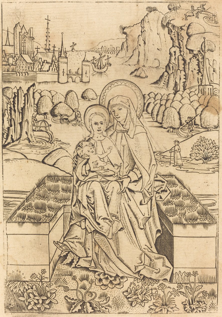 Madonnaen og barnet med Saint Anne av Master of St. Sebastian