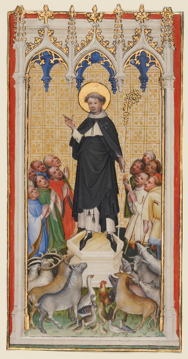 Den hellige Anthony Abbot velsigner dyrene, de fattige og de syke, ca. 1400-10 (tempera og bladgull på pergament) av Master of St. Veronica