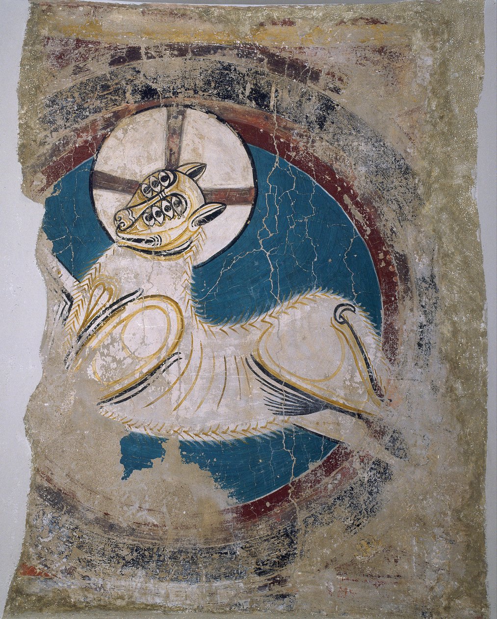 Apokalyptisk lam (fra Sant Climent de Tauell) - Master of Tahull (Master of Sant Climent de Tauell) (aktivt 1100-tall) - ca 1123 - Fresco - 146x113 - Museu Nacional d'Art de Catalunya, Barcelona av Master of Tahull
