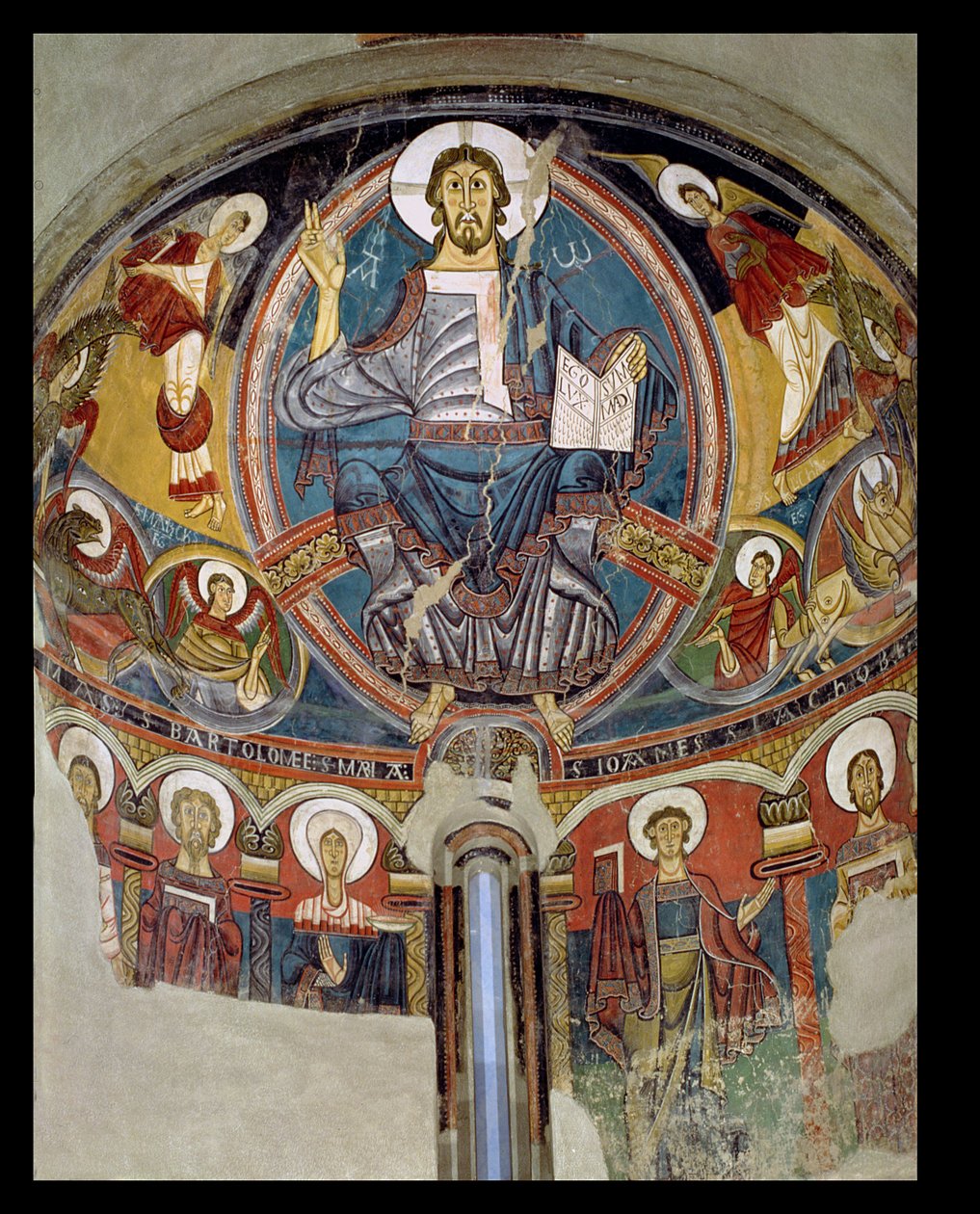 Kristus i Majestet flankert av serafer og symboler fra evangelistene, apsis freske fra San Climente i Taull (Tahull) Catalonia, ca. 1123 (fresco) av Master of Tahull