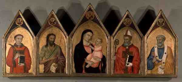 Jomfru og barn med hellige (tempera på panel) av Master of Terenzano