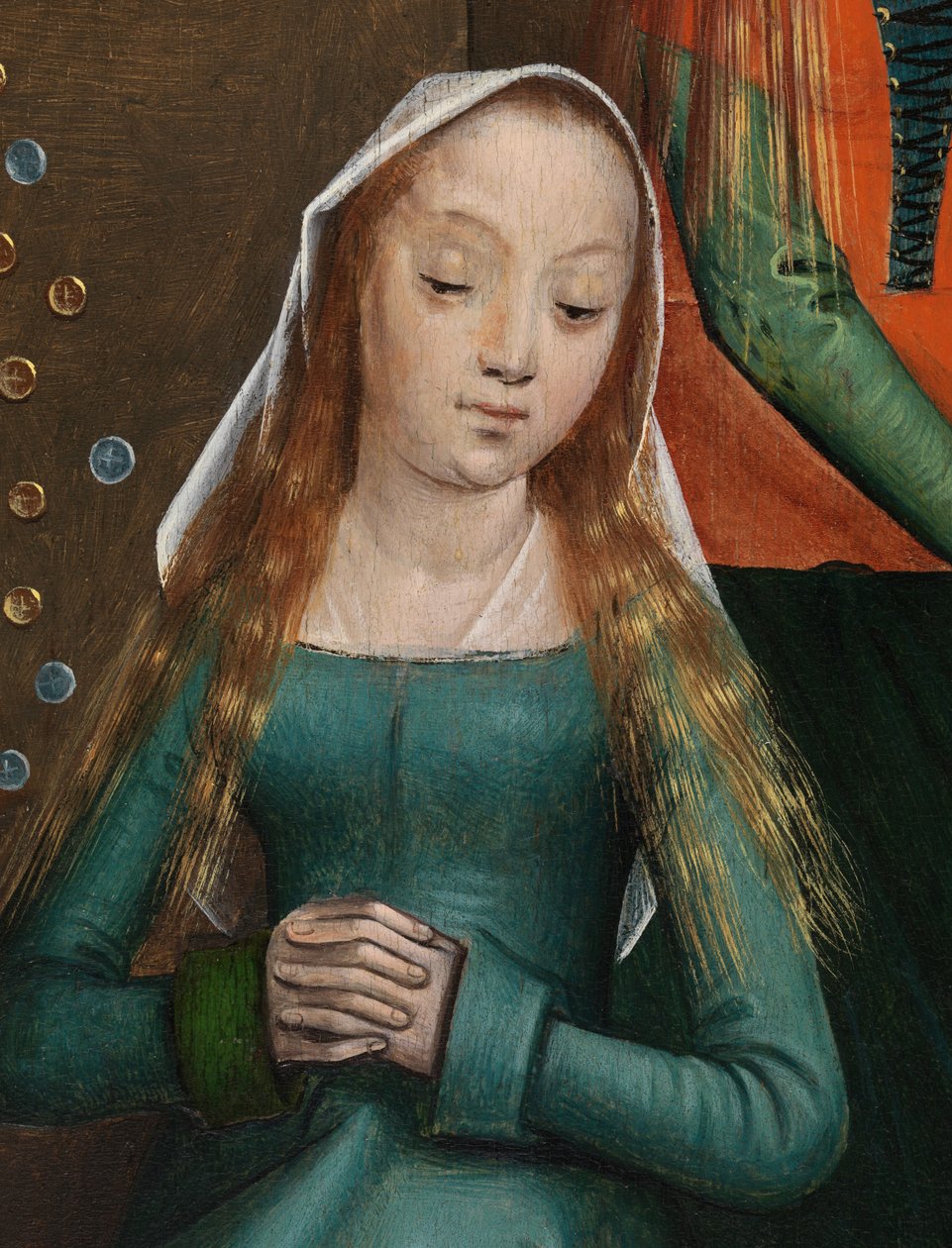Detalj av St. Nicholas' veldedighet, fra St. Nicholas altertavle, ca. 1486-93 (olje på panel) av Master of The Legend of St. Lucy