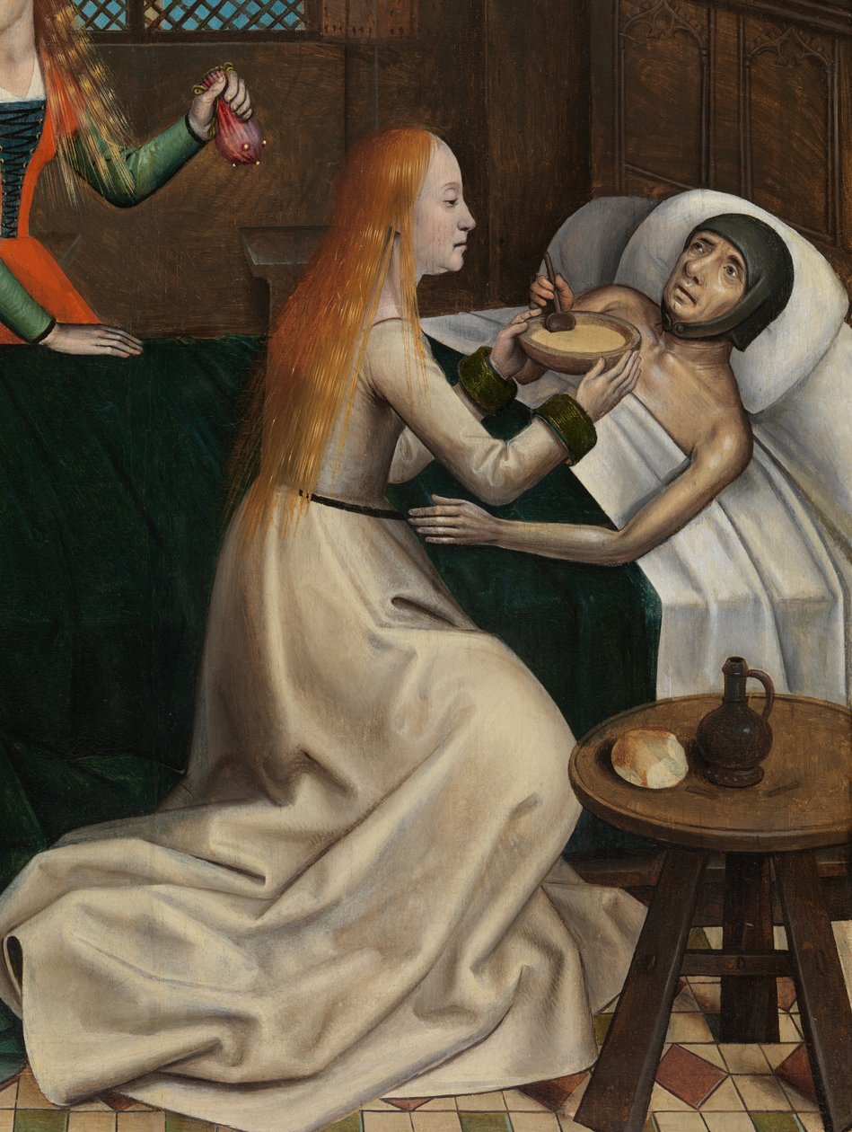 Detalj av St. Nicholas' veldedighet, fra St. Nicholas altertavle, ca. 1486-93 (olje på panel) av Master of The Legend of St. Lucy