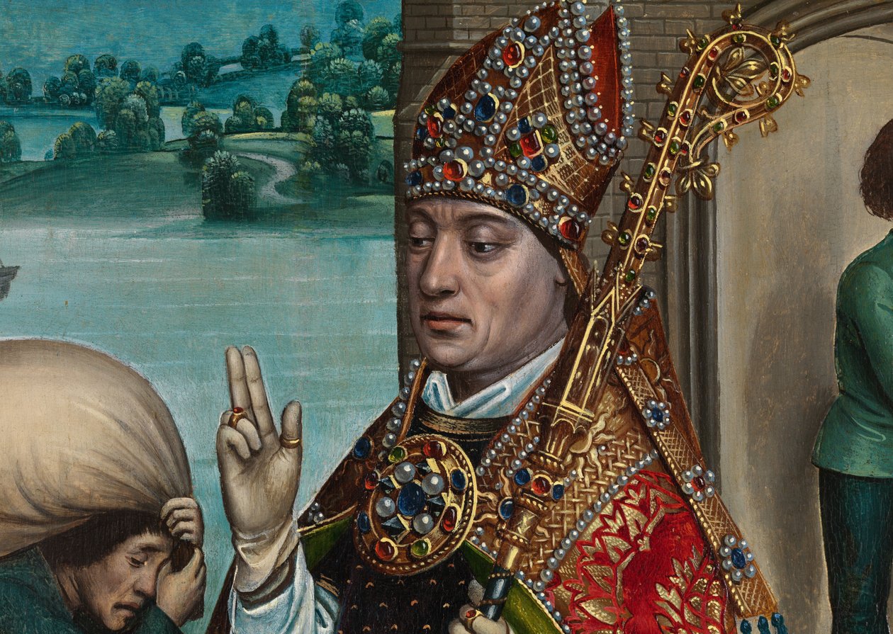 Detalj av kornets mirakel, fra altertavlen til St. Nicholas, ca. 1486-93 (olje på panel) av Master of The Legend of St. Lucy