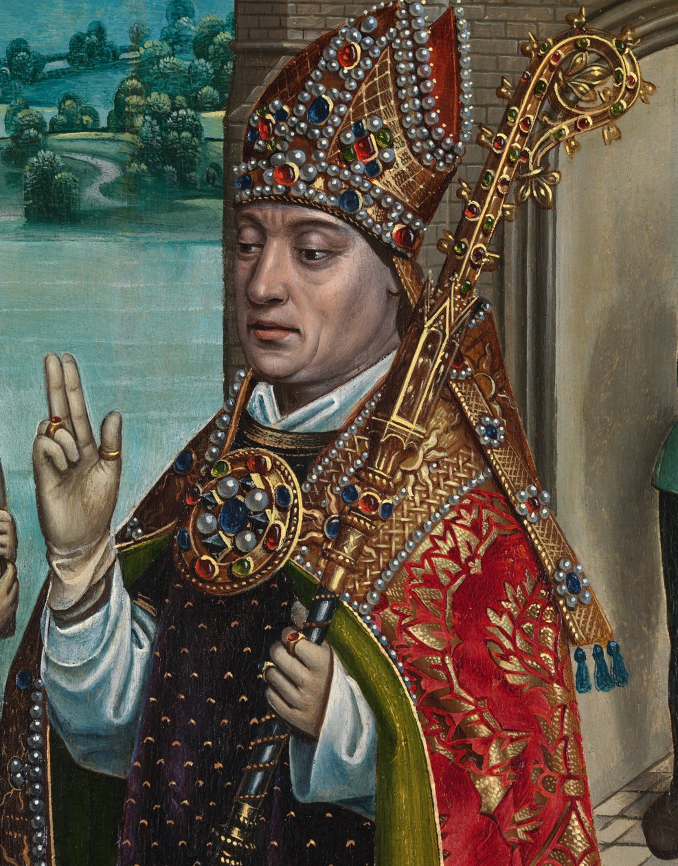 Detalj av kornets mirakel, fra altertavlen til St. Nicholas, ca. 1486-93 (olje på panel) av Master of The Legend of St. Lucy
