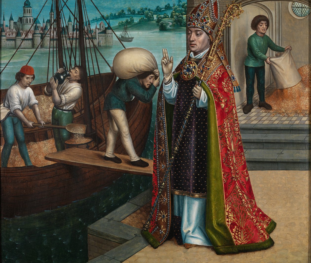 Kornets mirakel, fra St. Nicholas altertavle, ca. 1486-93 (olje på panel) av Master of The Legend of St. Lucy