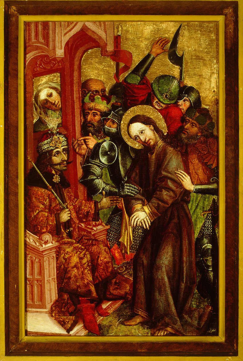 Kristus før Pilatus Vlad III som Pontius Pilatus, ca 1463-1464 av Master of Velenje Panels