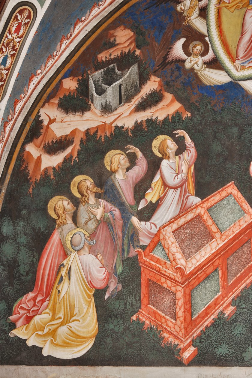 "Jomfruens himmelfart" og "Jomfru Maria slipper beltet eller det hellige belte til St. Thomas", Detalj av apostlene, ca. 1420 (fresco) av Master of Vignola