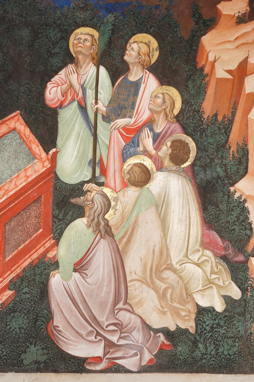 "Jomfruens himmelfart" og "Jomfru Maria slipper beltet eller det hellige belte til St. Thomas", Detalj av apostlene, ca. 1420 (fresco) av Master of Vignola