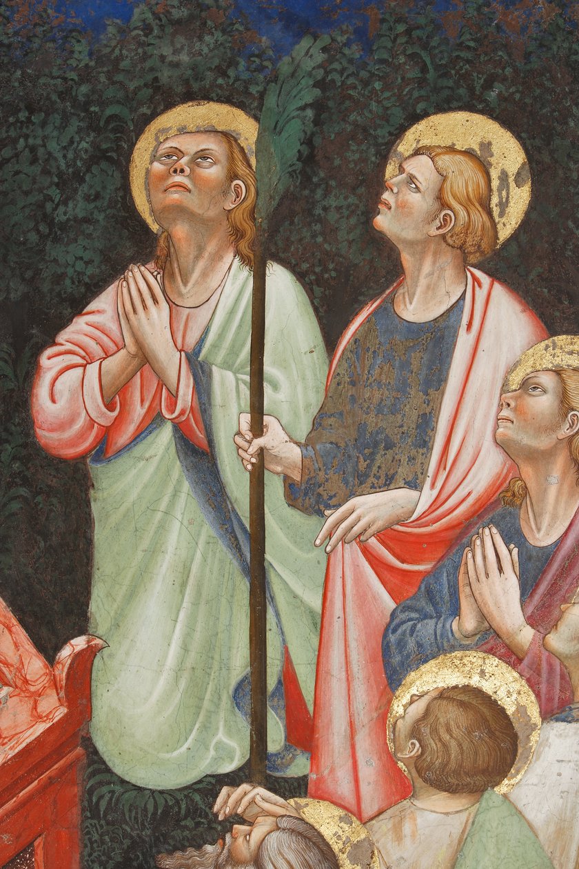 "Jomfruens himmelfart" og "Jomfru Maria slipper beltet eller det hellige belte til St. Thomas", Detalj av apostlene, ca. 1420 (fresco) av Master of Vignola