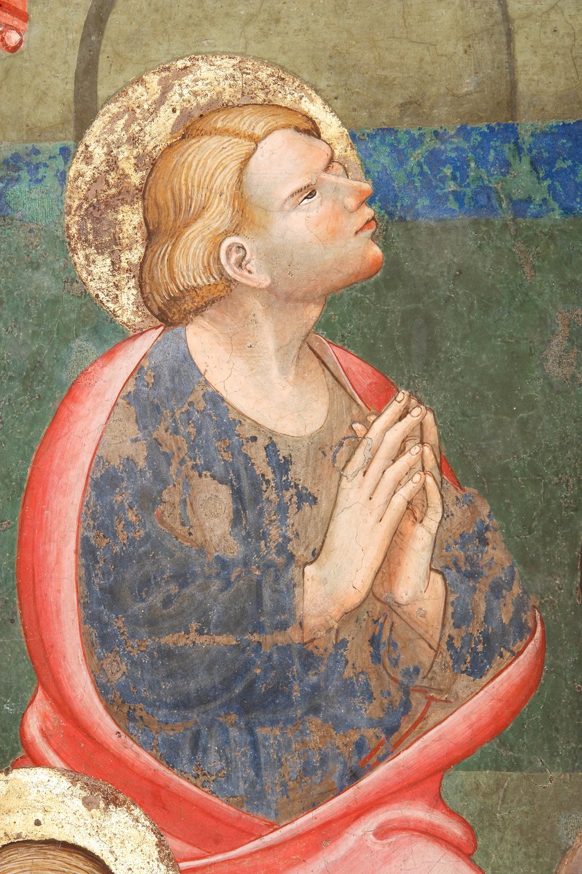 "Pinsen", Detalj med en bedende helgen, ca. 1420 (fresco) av Master of Vignola