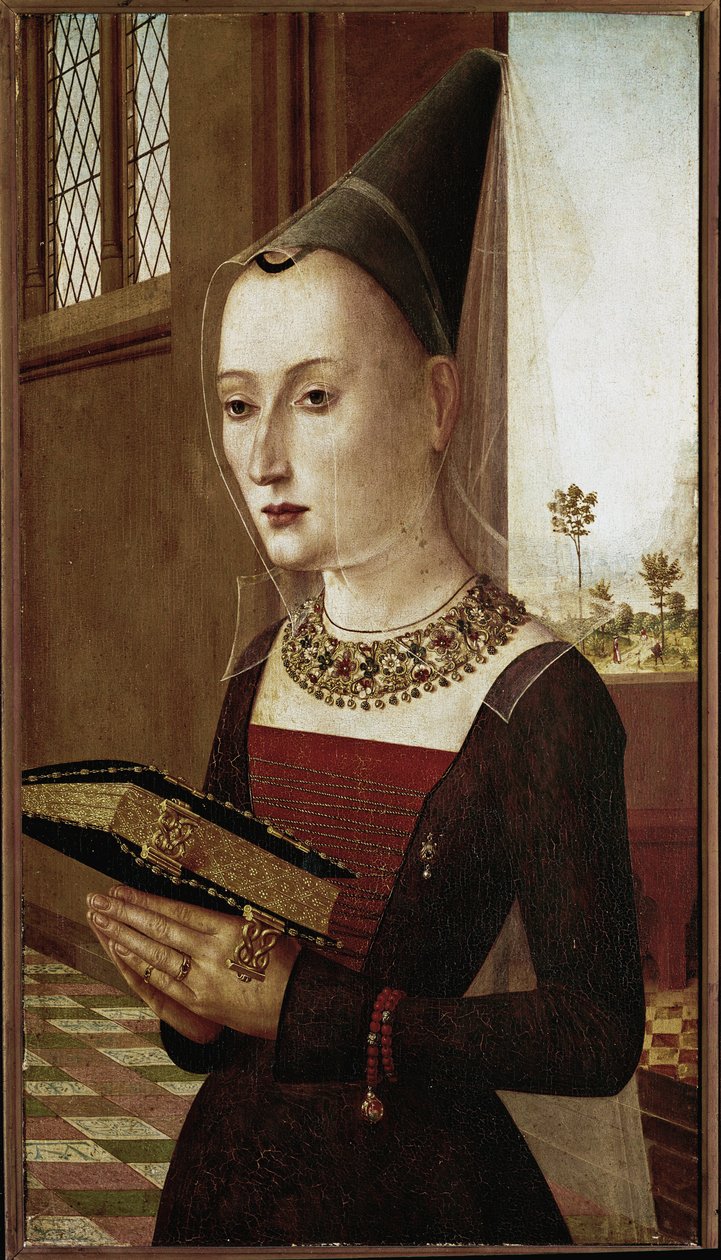 Portrett av Maria Bonciani (olje på tre av Master of the Baroncelli Portraits