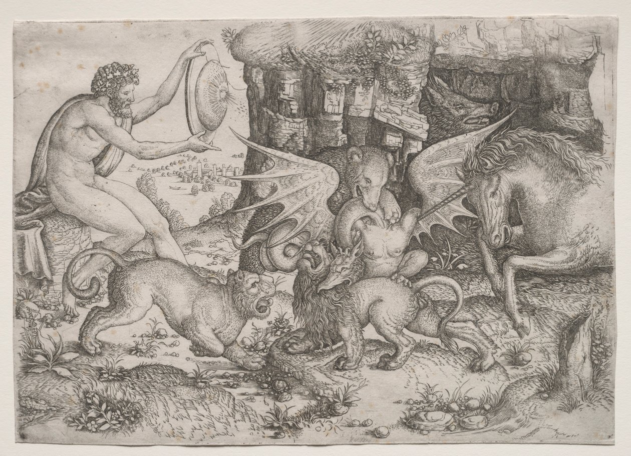 Allegorisk tema: Combat of Animals, ca. 1515-1520. av Master of the Beheading of St.