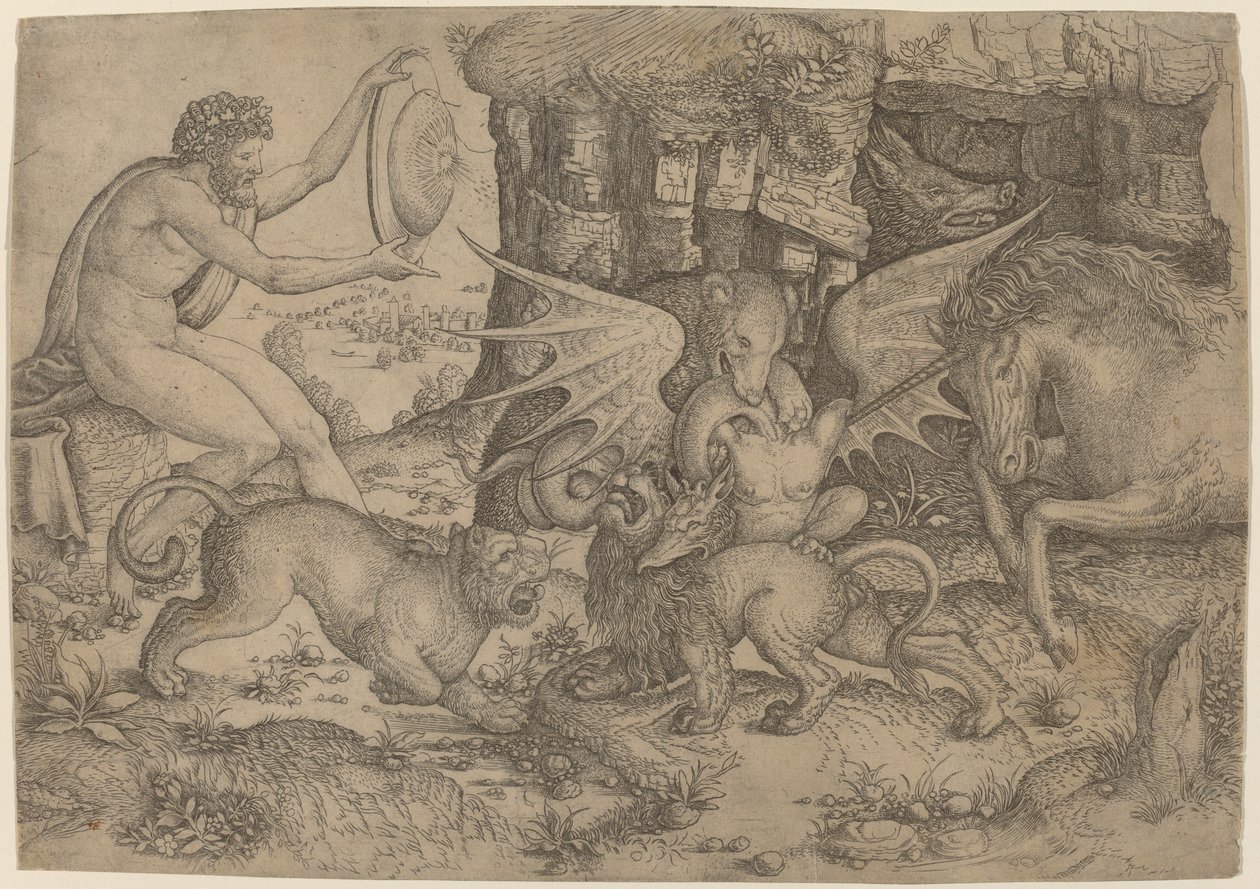 Allegorisk tema: Bekjempelse av dyr av Master of the Beheading of St. John