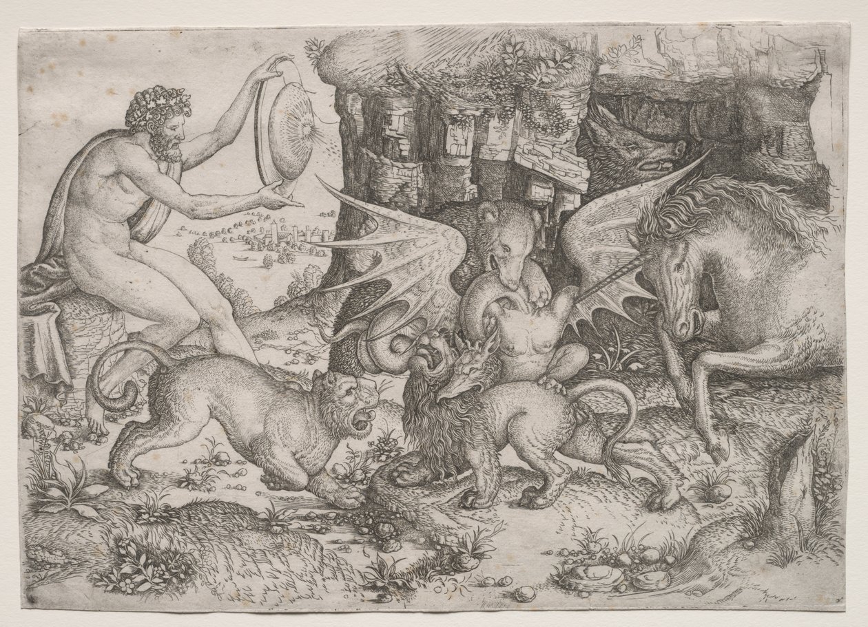 Allegorisk tema: Bekjempelse av dyr av Master of the Beheading of St. John