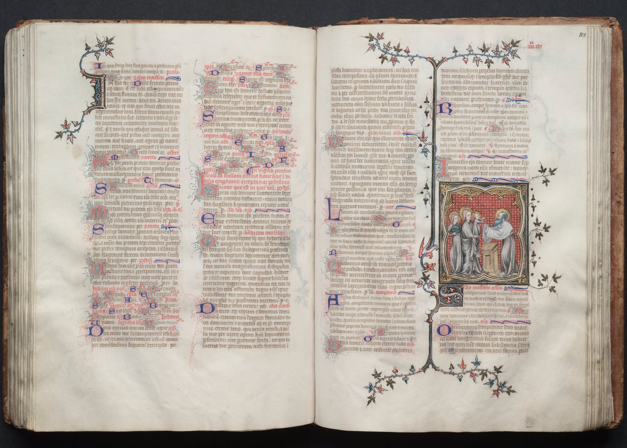 The Gotha Missal: Fol. 107v, tekst, ca. 1375. av Master of the Boqueteaux