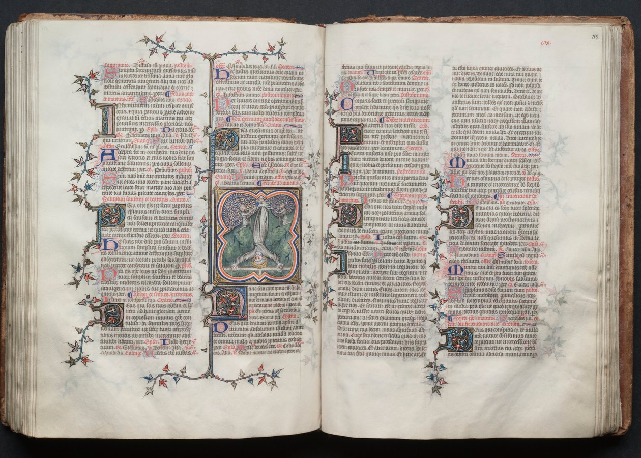 The Gotha Missal: Fol. 117v, St. Peter bundet opp ned til kors, ca. 1375. av Master of the Boqueteaux
