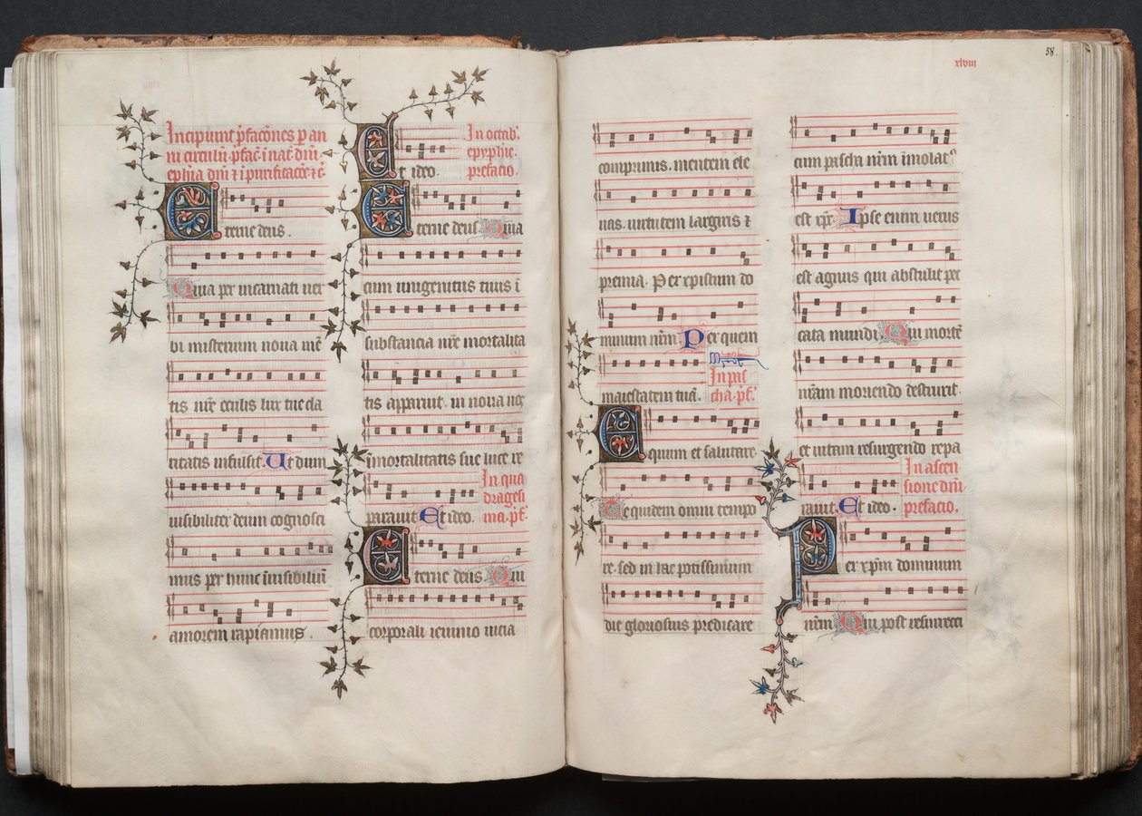 The Gotha Missal: Fol. 57v, tekst, ca. 1375. av Master of the Boqueteaux
