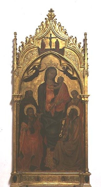 Madonna og barn med hellige (tempera på panel) av Master of the Borgo alla Collina