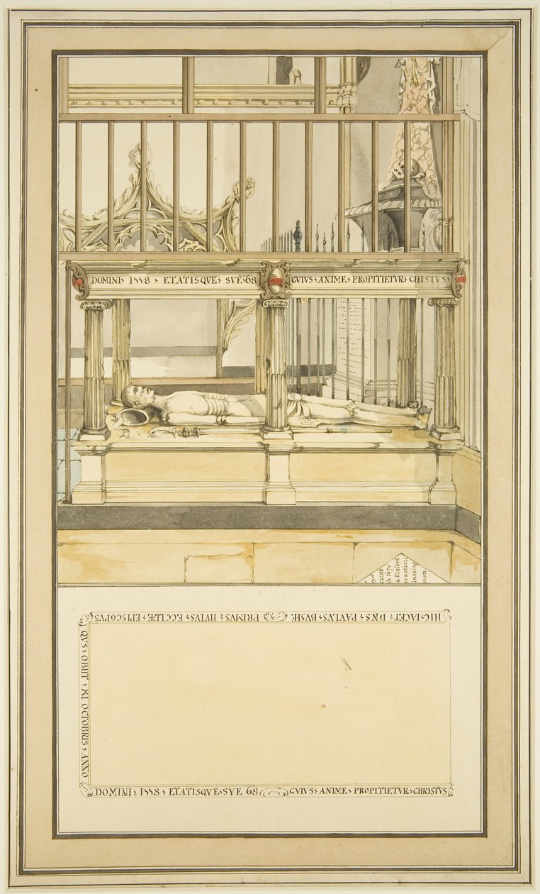 Biskop Paul Bushs grav i Bristol Cathedral, ca. 1799 (akvarell på papir) av Master of the Bristol Church Monuments