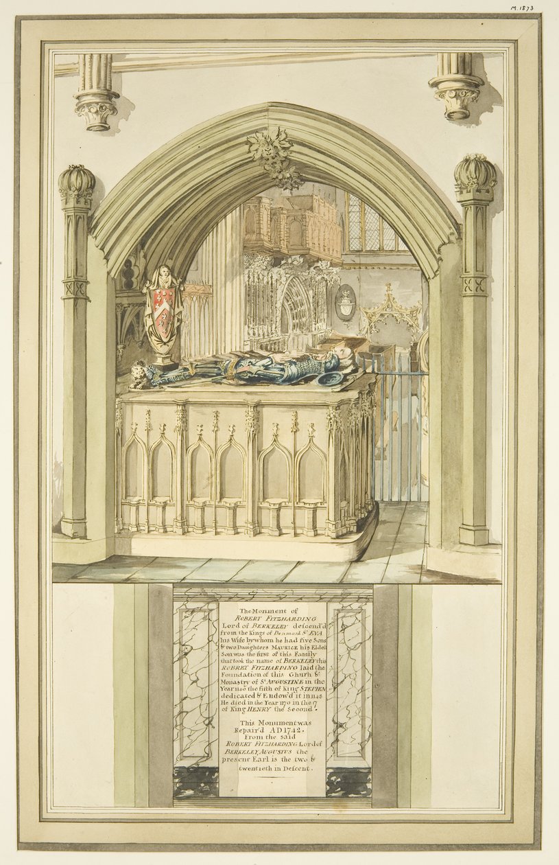 Tomb of Robert Fitzharding, død 1170, i Bristol Cathedral, ca. 1799 (akvarell på papir) av Master of the Bristol Church Monuments