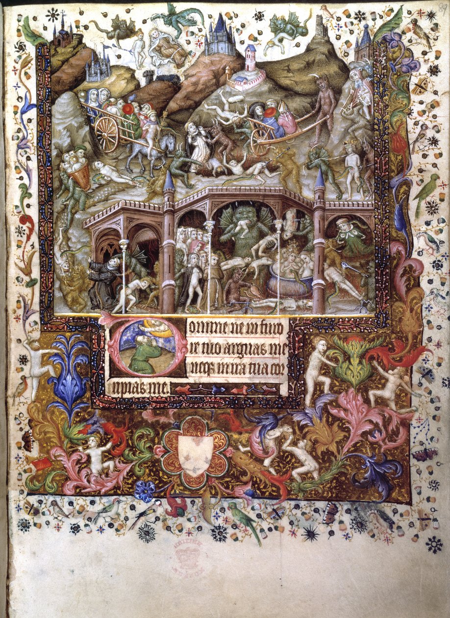Legge til. 29433, f.89 Scene in Hell, illustrasjon fra en 'Time Book', ca. 1407 (blekk og farge på vellum) av Master of the Brussels Initials