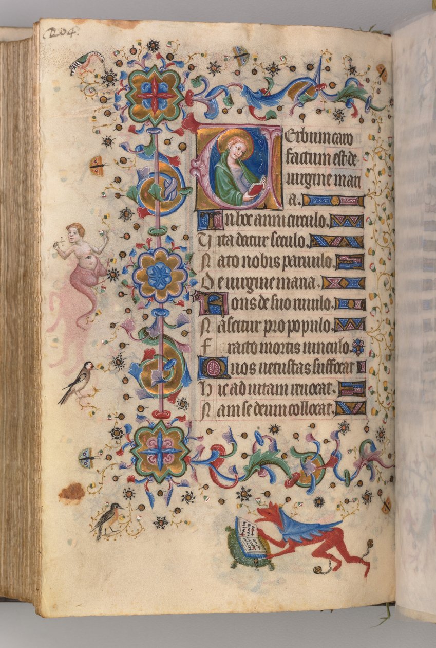 Timer for Karl den adelige, konge av Navarra 1361-1425: fol. 102v, tekst, ca. 1405. av Master of the Brussels Initials and Associates