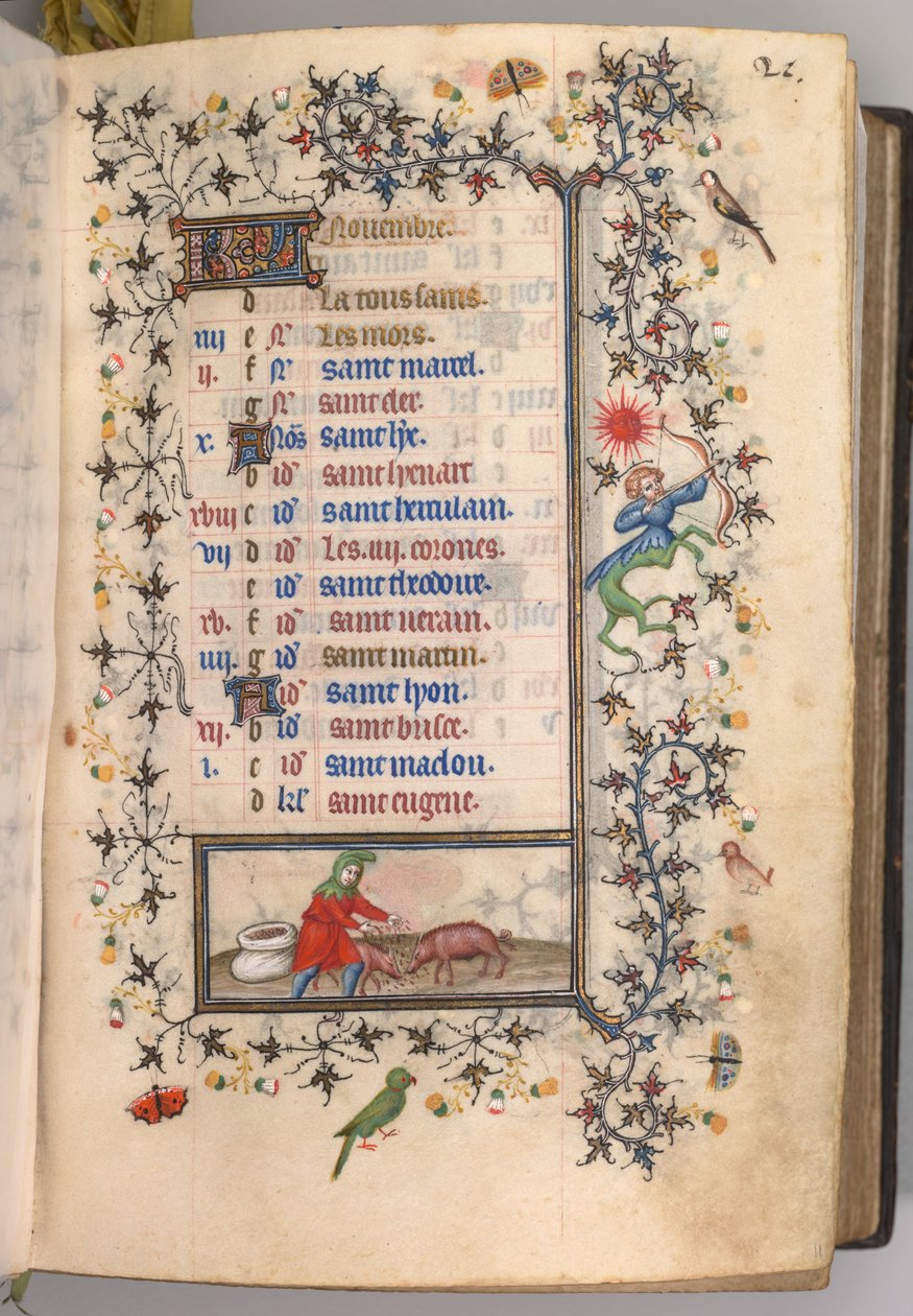 Timer for Karl den adelige, konge av Navarra 1361-1425: fol. 11r, november, ca. 1405. av Master of the Brussels Initials and Associates