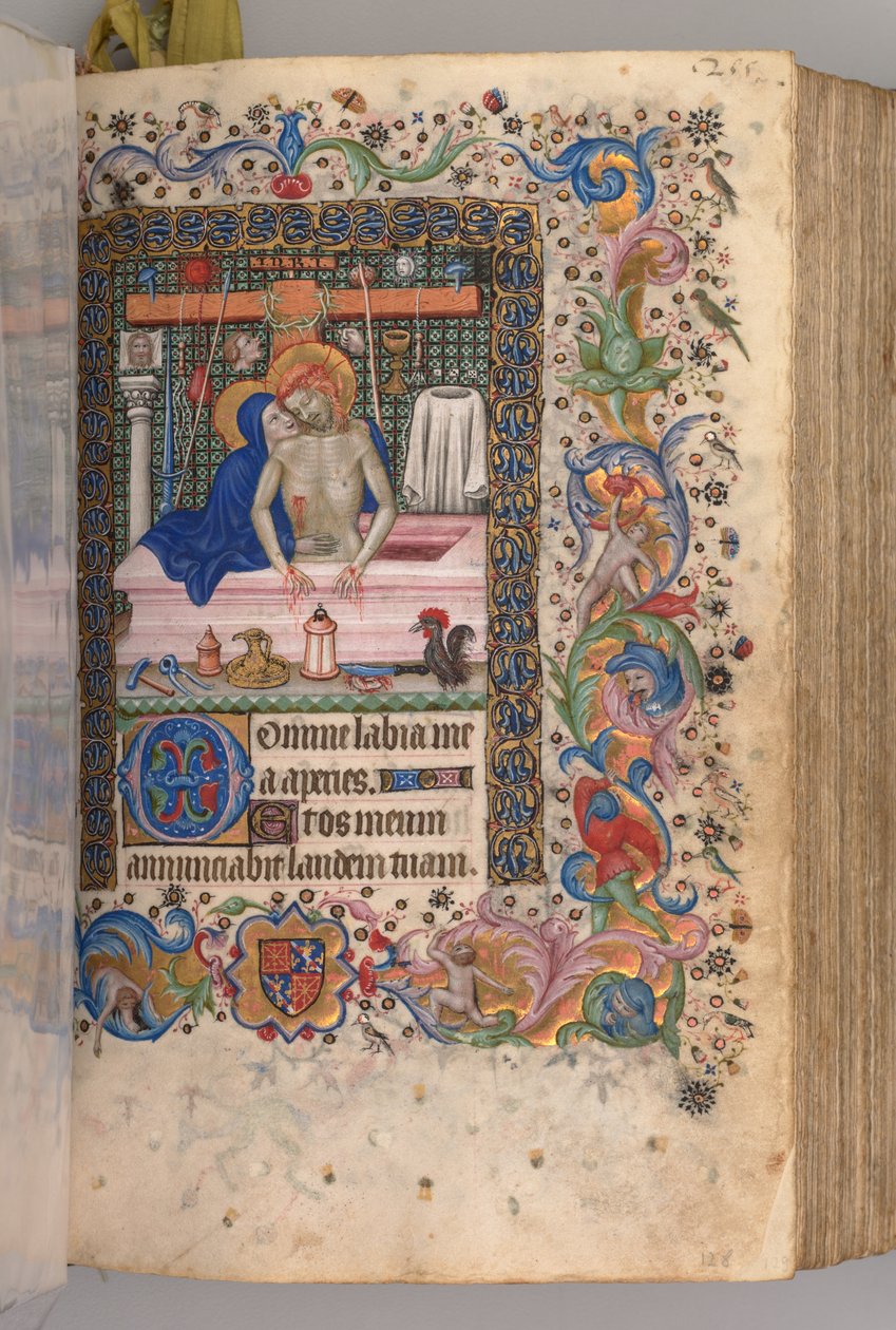 Timer for Karl den adelige, konge av Navarra 1361-1425: fol. 128r, sorgens mann, ca. 1405. av Master of the Brussels Initials and Associates
