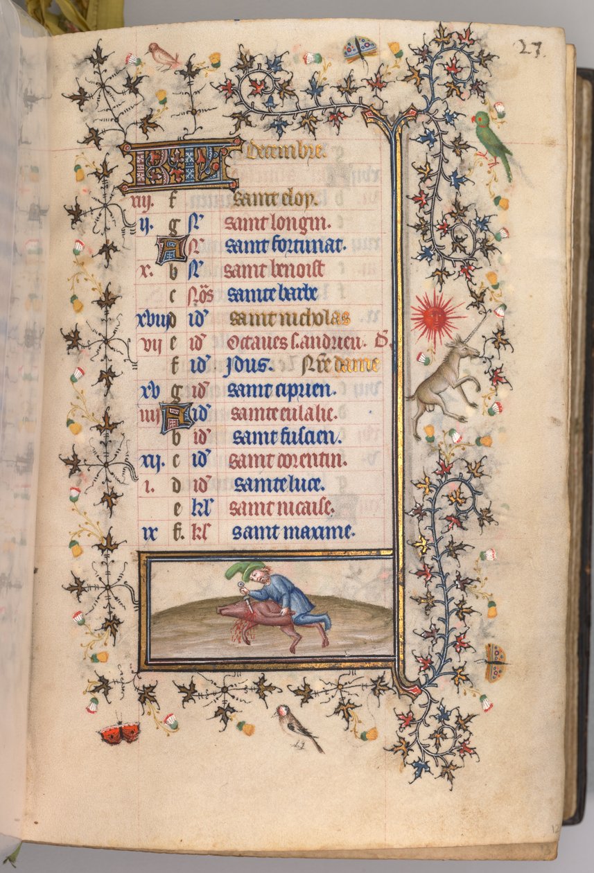 Timer for Karl den adelige, konge av Navarra 1361-1425: fol. 12. desember, ca. 1405. av Master of the Brussels Initials and Associates