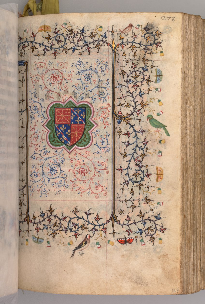 Timer for Karl den adelige, konge av Navarra 1361-1425: fol. 137r, våpenskjold..., ca. 1405. av Master of the Brussels Initials and Associates