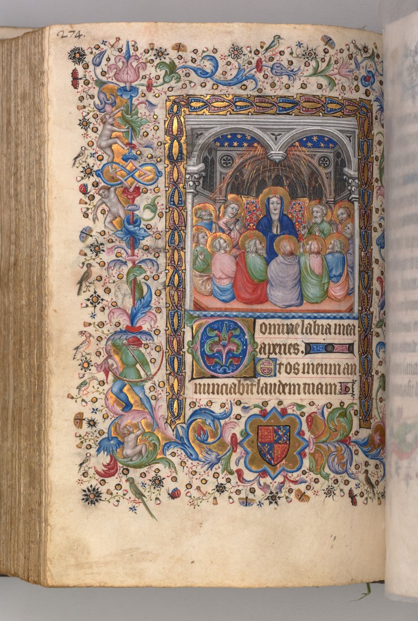 Timer for Karl den adelige, konge av Navarra 1361-1425: fol. 137v, pinse, ca. 1405. av Master of the Brussels Initials and Associates