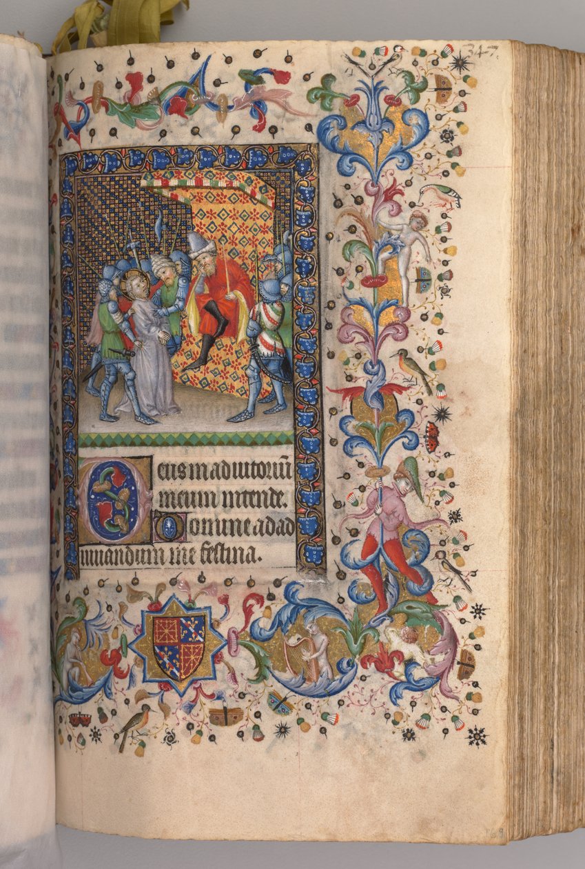 Timer for Karl den adelige, konge av Navarra 1361-1425: fol. 169r, Kristus før Pilatus, ca. 1405. av Master of the Brussels Initials and Associates